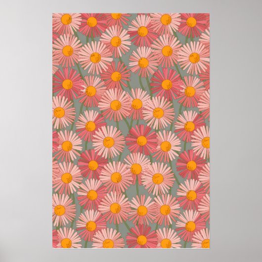 Blooming Harmony – Retro Daisy Pattern Poster (Voorkant)