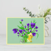 Blooming Hearts Easter Chick Uitnodiging (Staand voorkant)