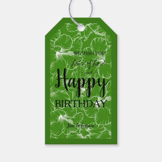 Blooming Hibiscus Floral Sketch Green Cadeaulabel (Voorkant)