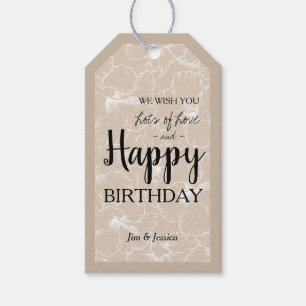 Blooming Hibiscus Floral Sketch Taupe Gift Labels Cadeaulabel