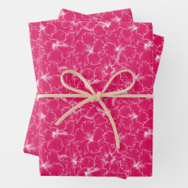Blooming Hibiscus Flowers op Roze Inpakpapier Vel
