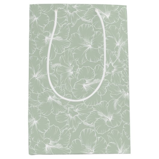 Blooming Hibiscus Flowers op Sage Medium Cadeauzakje (Voorkant)