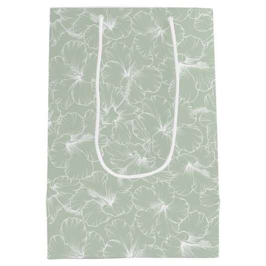 Blooming Hibiscus Flowers op Sage Medium Cadeauzakje (Achterkant)