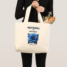  BLOOMING IN NJ, BLUE DAHLIA FLORAL TOTE BAG
