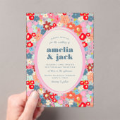 Blooming Joy Bold Bright Floral Garden Wedding Acryl Uitnodigingen (Insitu (Draagbaar))