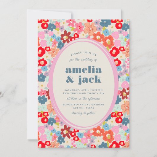 Blooming Joy Bold Bright Floral Garden Wedding Kaart (Voorkant)