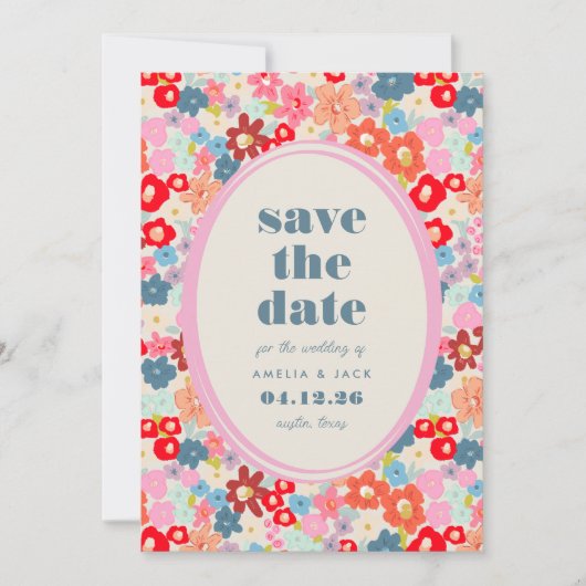 Blooming Joy Bold Bright Floral Garden Wedding Save The Date (Voorkant)