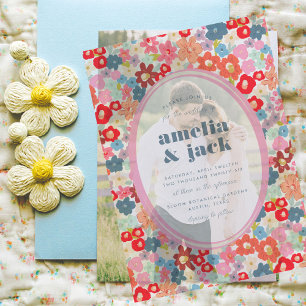 Blooming Joy Bold Bright Floral Garden Wedding Vellum Uitnodigingen