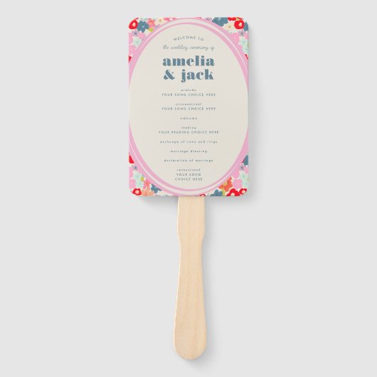 Blooming Joy Bold Bright Floral Wedding Program Handwaaier (Voorkant)