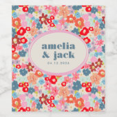 Blooming Joy Bold Heldere Bloemen Maximalistische  Wijn Etiket (Enkel label)