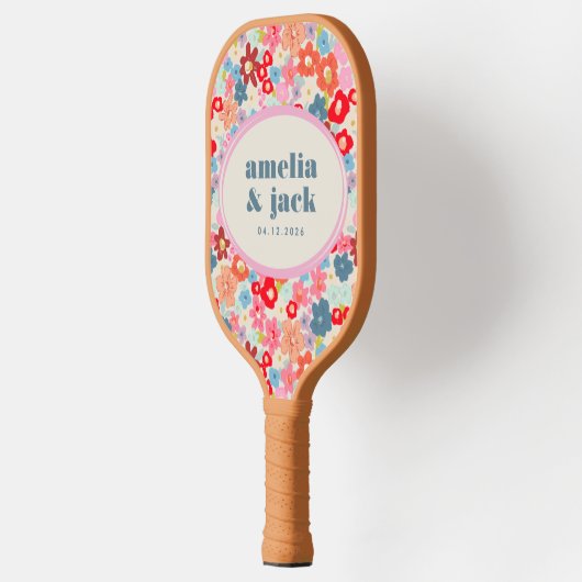 Blooming Joy Bright Bloemen Maximalistische bruilo Pickleball Paddle (Links)