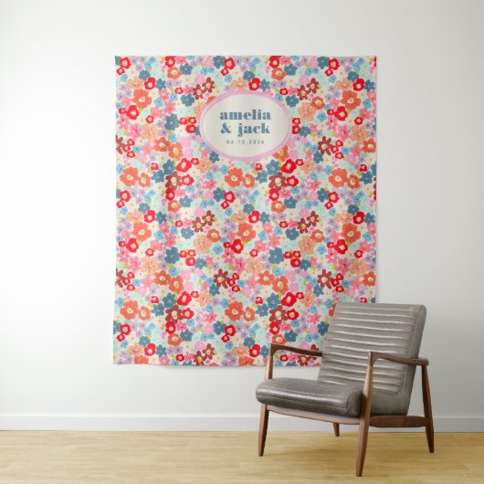 Blooming Joy Bright Bold Bloemen Huwelijk Achtergr Wandkleed (In situ)