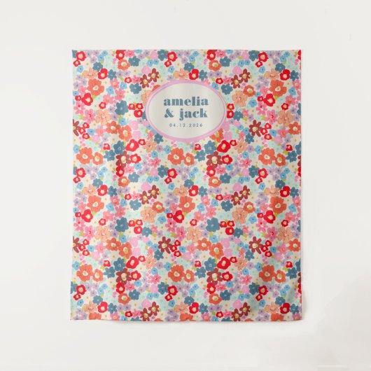 Blooming Joy Bright Bold Bloemen Huwelijk Achtergr Wandkleed (Voorkant)