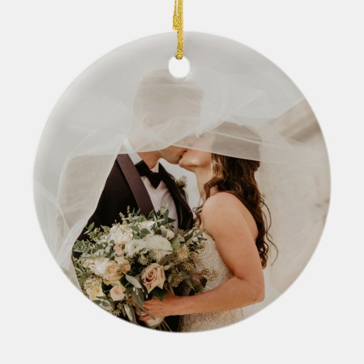 Blooming Joy Bright Bold Bloemen Trouwdatum Foto Keramisch Ornament (Achterkant)