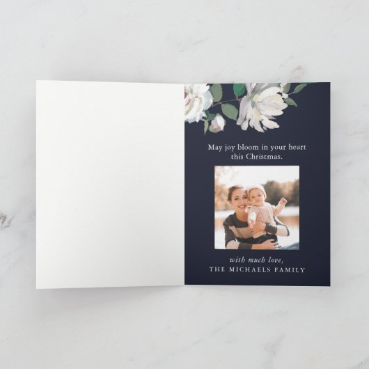 Blooming Joy Floral Kerstkaart Blauw Feestdagen Kaart (Binnen)