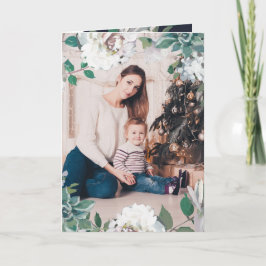 Blooming Joy Floral Kerstkaart Blauw Feestdagen Kaart