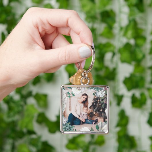 Blooming Joy Floral Kerstmis Foto Sleutelhanger (Hand)
