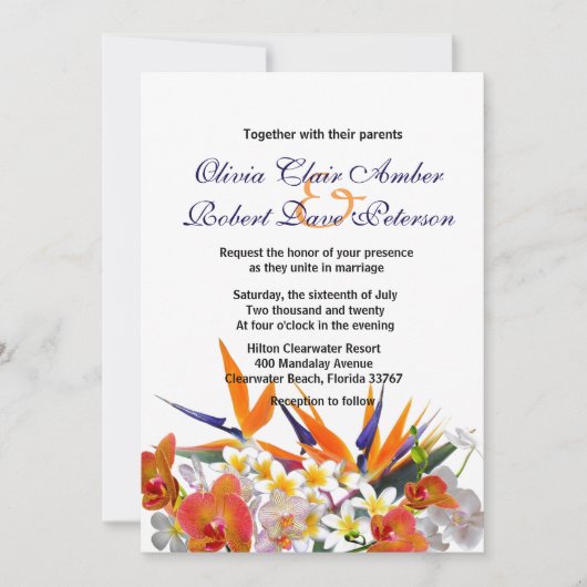 Blooming Joy / Tropische Flowers Wedding Invitatio Kaart (Voorkant)
