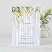  Blooming Lemons Blue Striped Baby Shower Kaart (Staand voorkant)