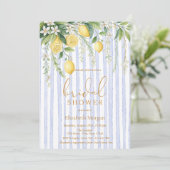  Blooming Lemons Blue Striped Bridal Shower Kaart (Staand voorkant)