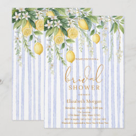  Blooming Lemons Blue Striped Bridal Shower Kaart