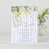  Blooming Lemons Blue Stripes Bridal Shower  Kaart (Staand voorkant)