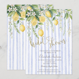  Blooming Lemons Blue Stripes Bridal Shower  Kaart