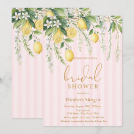  Blooming Lemons Pink Striped Bridal Shower Kaart