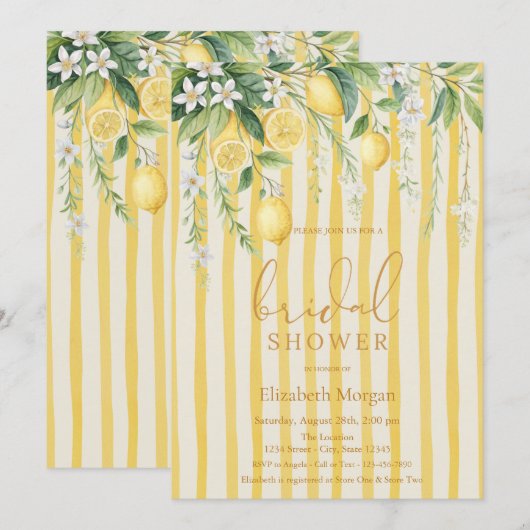  Blooming Lemons Yellow Striped Bridal Shower Kaart (Voorkant / Achterkant)