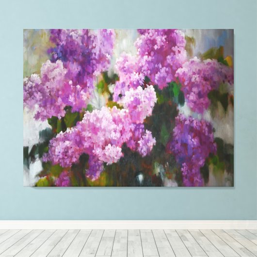 Blooming Lilac – Impressionist Spring Flowers Canvas Afdruk (Insitu (Houten vloer))
