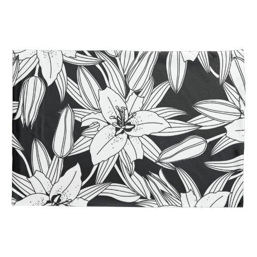 Blooming Lilies in Black and White Kussensloop (Achterkant-Links)