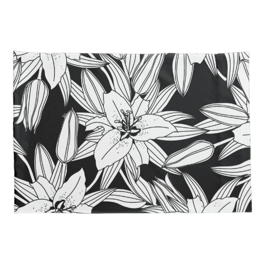 Blooming Lilies in Black and White Kussensloop (Achterkant-Rechts)