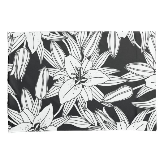Blooming Lilies in Black and White Kussensloop (Voorkant-Rechts)