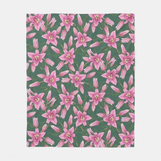 Blooming Lilies in Deep Green Fleece Blanket (Voorkant)