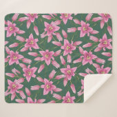 Blooming Lilies in Deep Green Sherpa Deken (Voorkant (horizontaal))