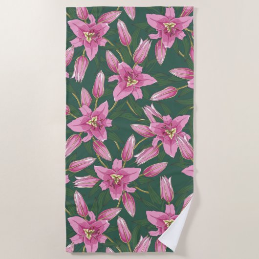 Blooming Lilies in Deep Green Strandlaken (Voorkant)