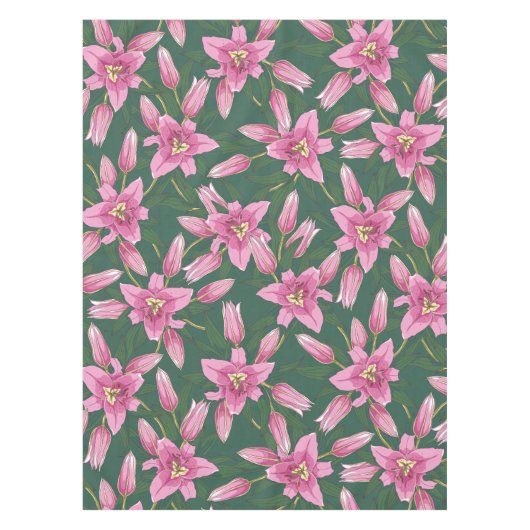 Blooming Lilies in Deep Green Tafelkleed (Voorkant)