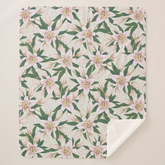 Blooming Lilies in Ivory Green Sherpa Deken (Voorkant)