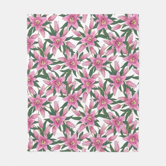 Blooming Lilies in Pastel Pink on White Fleece Deken (Voorkant)