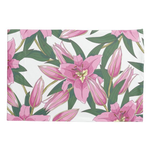 Blooming Lilies in Pastel Pink on White Kussensloop (Achterkant-Links)