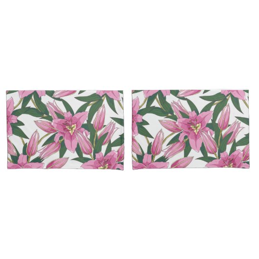 Blooming Lilies in Pastel Pink on White Kussensloop (Voorkant-Set)