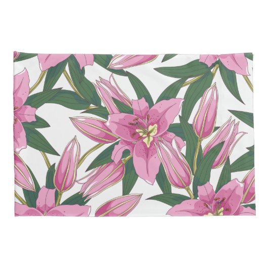 Blooming Lilies in Pastel Pink on White Kussensloop (Achterkant-Rechts)