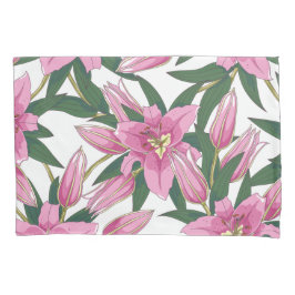 Blooming Lilies in Pastel Pink on White Kussensloop
