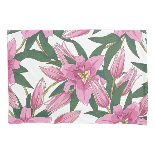 Blooming Lilies in Pastel Pink on White Kussensloop (Voorkant-Links)