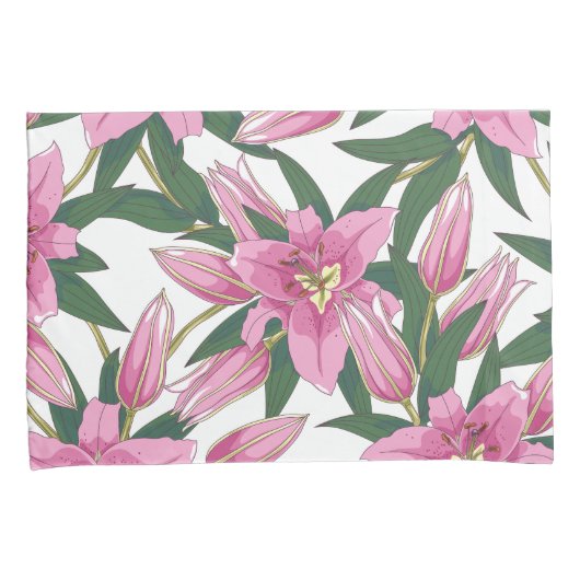 Blooming Lilies in Pastel Pink on White Kussensloop (Voorkant-Rechts)