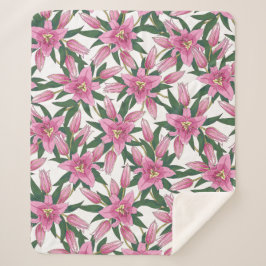 Blooming Lilies in Pastel Pink on White Sherpa Deken
