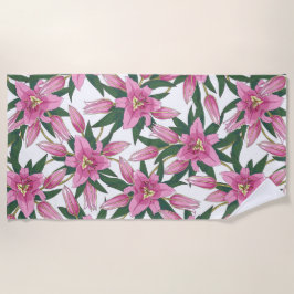 Blooming Lilies in Pastel Pink on White Strandlaken