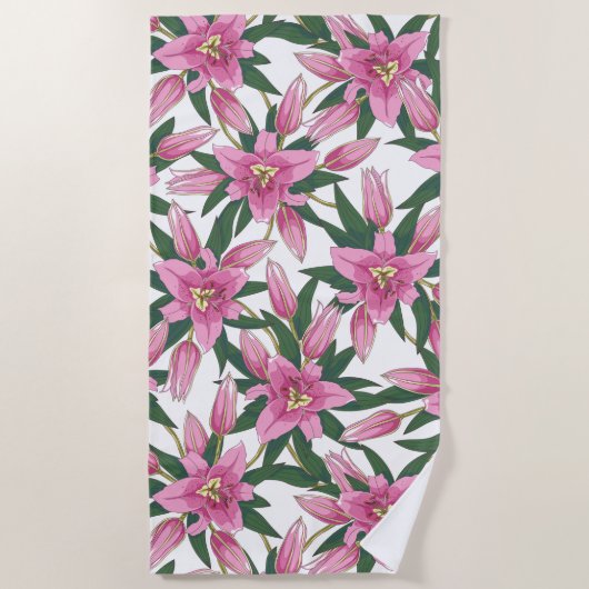 Blooming Lilies in Pastel Pink on White Strandlaken (Voorkant)