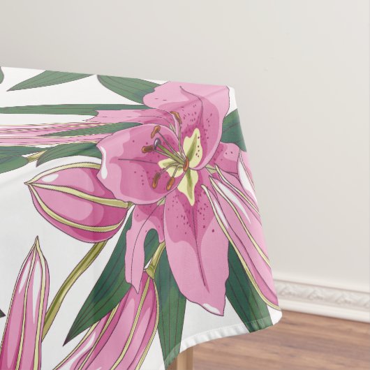 Blooming Lilies in Pastel Pink on White Tafelkleed (Voorbeeld)