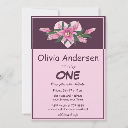 Blooming Lily Elegant Birthday Uitnodiging (Voorkant)